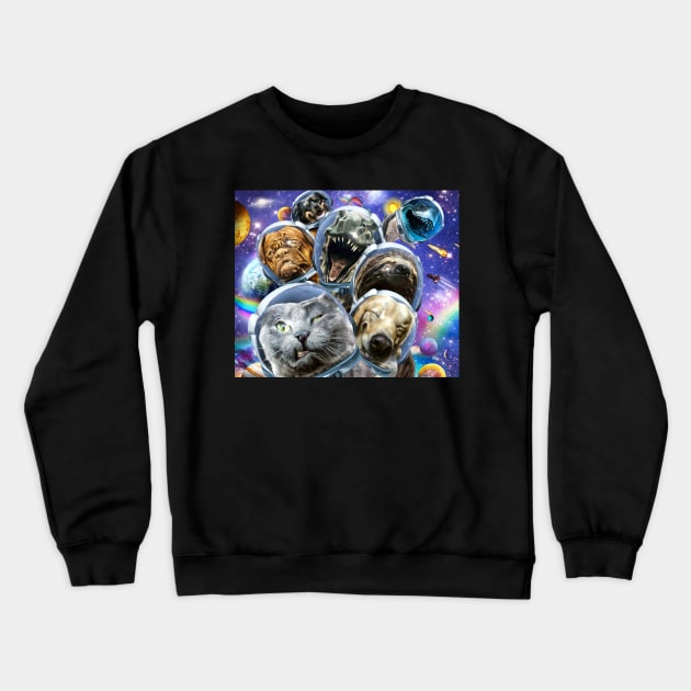 Space Cat Sloth Dog Dinosaur Shark Selfie Crewneck Sweatshirt by Random Galaxy